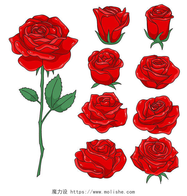 卡通七夕情人节玫瑰花元素插画设计